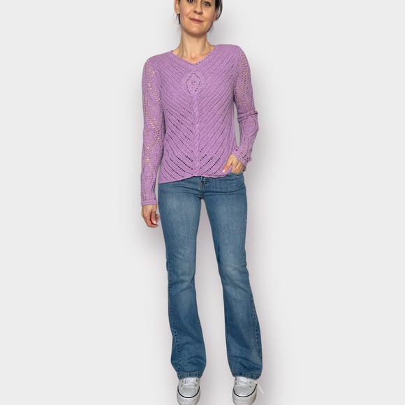 2000s Winter‎ Silks Purple Crochet Top - Picture 2 of 6